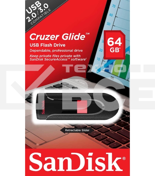 Флеш диск Sandisk 64Gb Cruzer Glide SDCZ60-064G-B35 USB2.0 черный/красный