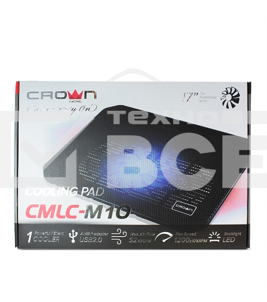 Аксессуар к ноутбуку CROWN Подставка для ноутбука CMLC-M10 черный (Для ноутбуков диагональю до 17”, подсветка, 1*кулер D140*15мм)
