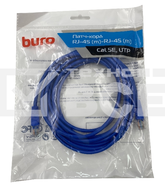 Патч-корд Buro UTP 4 пары cat5E CCA molded 5м голубой RJ-45 (m)-RJ-45 (m)