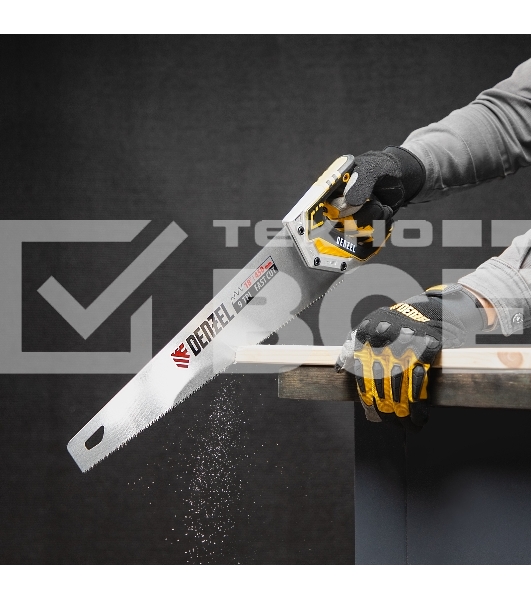 Ножовка по дереву Denzel, 450 мм, 9 TPI, зуб 3D, металлопластиковая рукоятка