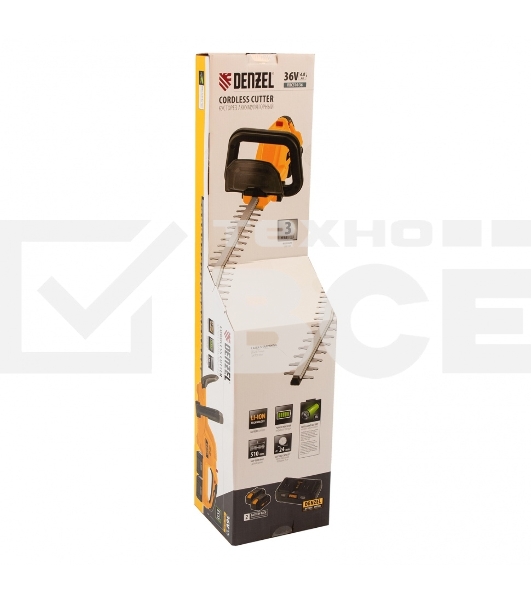 Кусторез аккумуляторный RBC510-36, Li-ion, 36 В, 4 Ач, нож 510 мм, поворотная ручка Denzel