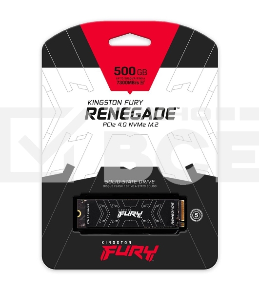Накопитель SSD Kingston Fury Renegade, 500Gb, PCIe 4.0 x4, M.2 2280, NVMe, R/W 7300/3900, с радиатором