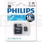 Флеш карта microSD 16GB PHILIPS microSDHC Class 10 (SD адаптер), фото2