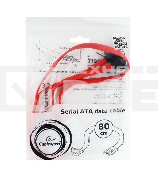 Кабель интерфейсный SATA Cablexpert CC-SATAM-DATA90-0.8M, 80см, угловой разъем, 7pin/7pin, защелка, пакет