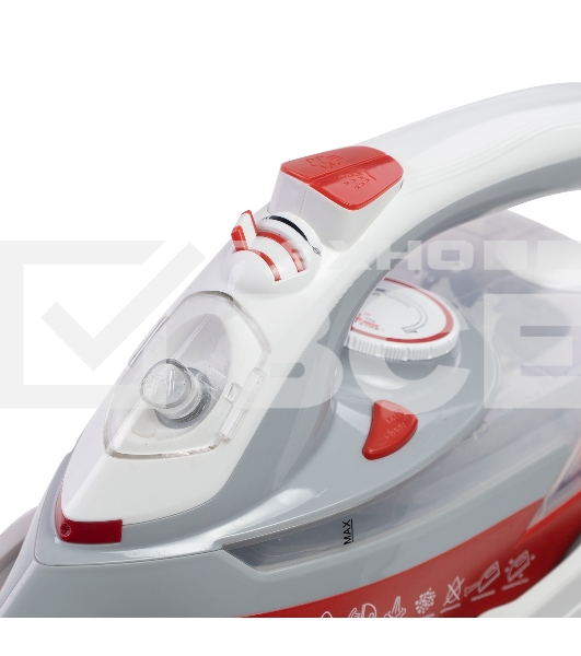 Утюг Galaxy Line GL 6150, красный с белым, паровой, 2200 Вт, постоянный пар 45 г/мин, паровой удар 170 г/мин, функции: самоочистка, антикапля, антинакипь, функция увлажнения, вертикальное отпаривание, индикатор нагрева, защита от перегрева, подставка для 