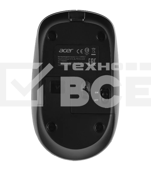 Мышь беспроводная Acer OMR307 черный, 1600 dpi, радиоканал, USB, кнопки - 4