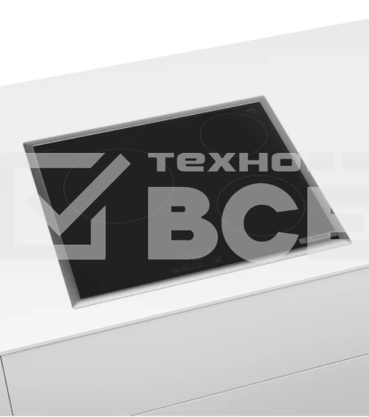 Электрическая варочная панель Bosch PKM645BB2E, стеклокерамическая поверхность, независимая, рамка-сталь, черный 4.8x58.3x51.3