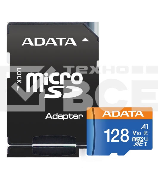 Флеш карта Micro SecureDigital 128Gb ADATA AUSDX128GUICL10A1-RA1 {MicroSDXC Class 10 UHS-I, SD adapter}