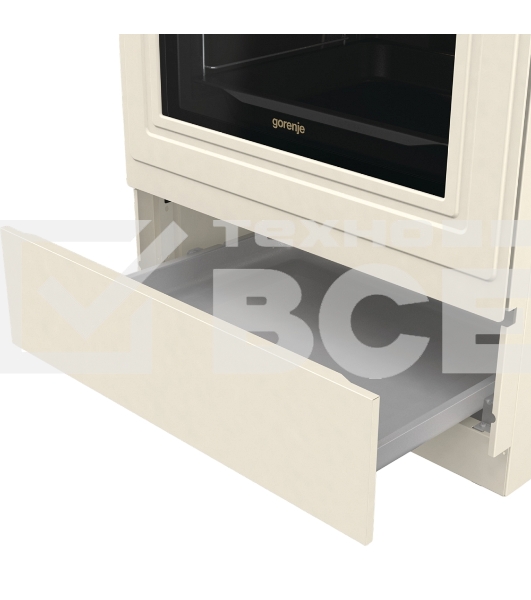 Газовая плита Gorenje GKS6C71CLI, электрическая духовка, металлическая крышка, чугун, слоновая кость