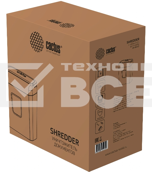 Шредер Cactus CS-SH-C2 черный (секр.P-4) фрагменты 8лист. 13лтр. скрепки скобы пл.карты