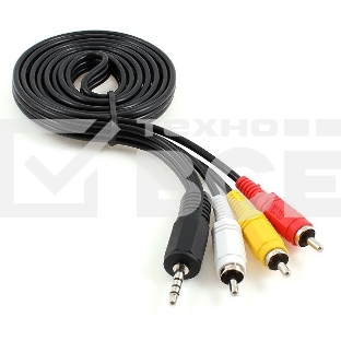 Кабель аудио/видео Cablexpert CCA-4P2R-2M, Jack3.5 4pin папа->3х RCA папа, 2м, черный