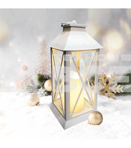 Декоративный фонарь Neon-night со свечой 14x14x29 см, белый корпус, теплый белый цвет свечения