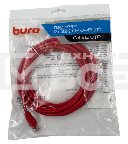 Патч-корд Buro UTP 4 пары cat5E CCA molded 5м красный RJ-45 (m)-RJ-45 (m)