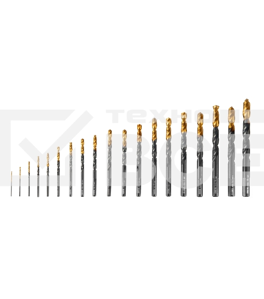 Набор сверл по металлу, 1-10 мм, HSS-Tin, Golden Tip, 19 шт  Denzel