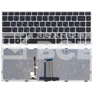 Клавиатура для ноутбука Lenovo Flex 2-14 G40-30 G40-70 черная с серебристой рамкой с подсветкой
