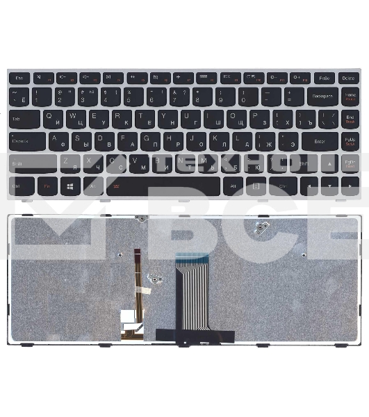 Клавиатура для ноутбука Lenovo Flex 2-14 G40-30 G40-70 черная с серебристой рамкой с подсветкой