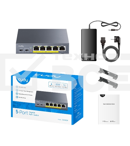 Коммутатор Cudy GS1005P (L2) 5x1Гбит/с 5PoE 60W неуправляемый