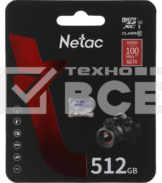 Флеш карта microSDHC 512GB Netac P500 ULTRA <NT02P500ULT-512G-S>  (без SD адаптера) 100MB/s