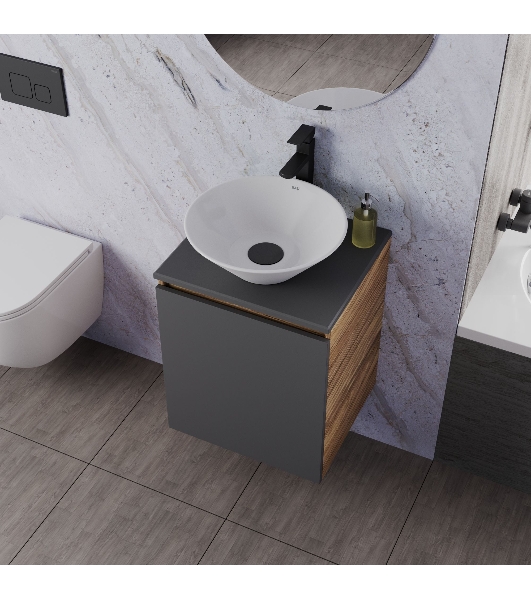 Тумба Bau Dream Blackwood 50 графит, раковина BAU Dream D43, смеситель для раковины высокий Hotel Black, черный, выпуск клик клак, черный