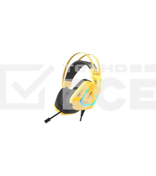 Гарнитура игровая проводная Dareu EH732 Yellow (желтый), подключение USB, подсветка RGB
