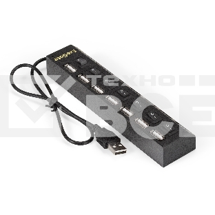 USB-концентратор ExeGate EX293978RUS DUB-72SW (кабель-адаптер USB2.0 --> 7xUSB2.0, кнопки включения/отключения для каждого порта, Plug&Play, черный)