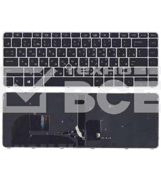 Клавиатура для ноутбука HP EliteBook 745 G3 черная с серой рамкой с указателем и подсветкой