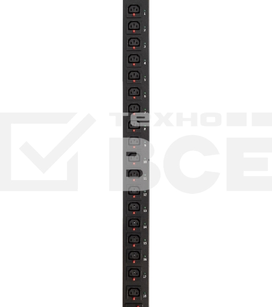 Блок распределения питания Powercom PDU-16AVMS20-18C13-2C19 18*C13+2*C19, 16A, 1,5U (1968234)
