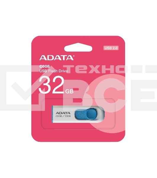 Флешка USB ADATA C008 (AC008-32G-RWE), 32Gb, USB 2.0, R/W 15/5, белый / синий