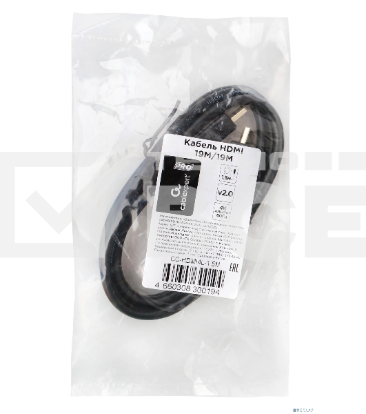 Кабель HDMI Cablexpert CC-HDMI4L-1.5M, 19M/19M, v2.0, Light, позол.разъемы, экран, 1.5м, черный, пакет