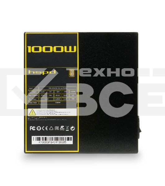 Блок питания HSPD, 1000W 80 PLUS  Gold (ATX, 2.52, Full modular, 1x24(20+4)pin mesh 550mm, 1xCPU*2 8(4+4)pin 650+150mm, 2xPCIe*2 8(6+2)pin 500+150mm, 2xSATA*3 450+150+150mm, 1xMOLEX4pin*3 450+150+150mm , Active, 120x120mm, 150x140x86mm, APFC, OVP, UVP, SC