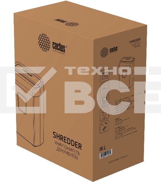 Шредер Cactus CS-SH-E4 (секр.P-4) фрагменты 12лист. 21лтр. скрепки скобы пл.карты