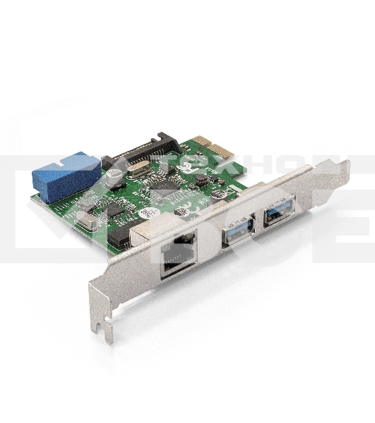 Контроллер ExeGate EX290278RUS EXE-362 PCI-E 2.0, 2*USB3.0 ext + 1*USB3.0 int + LAN UTP 1000Mbps, разъем доп.питания (OEM)
