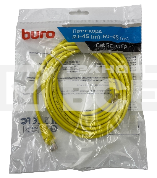 Патч-корд Buro UTP 4 пары cat5E CCA molded 5м желтый RJ-45 (m)-RJ-45 (m)