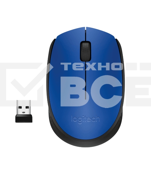 Мышь беспроводная Logitech M171 синий, 1000 dpi, радиоканал, USB, кнопки - 3