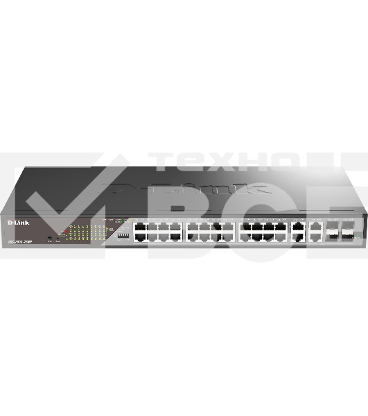 Сетевой коммутатор Smart L2 Surveillance Switch 24х1000Base-T PoE, 4xCombo 1000Base-T/SFP, PoE Budget 370W, Long-range PoE up to 250m
