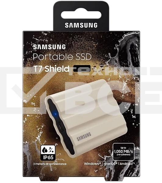 Твердотельный диск 1TB Samsung T7 Shield MU-PE1T0K/WW, V-NAND, USB 3.2 Gen 2 Type-C  [R/W - 1000/1050 MB/s]/EU