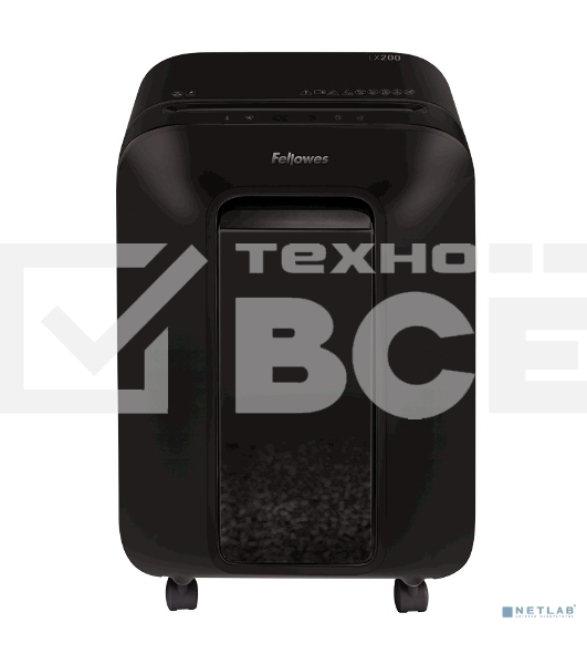 Шредер Fellowes PowerShred LX200 черный (секр.P-4)/перекрестный/12лист./22лтр./скрепки/скобы/пл.карты