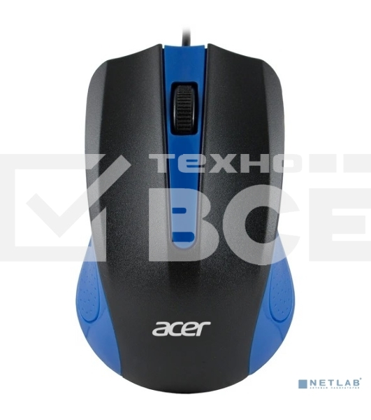 Мышь проводная Acer OMW011 черный/синий, 1200 dpi, USB, кнопки - 3