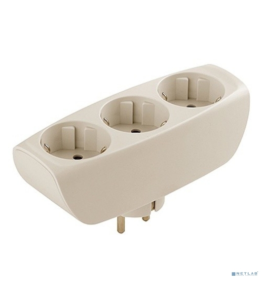 Тройник SP-3e-I 3гн, c заземл, со шторками (сл. кость) (10/60/960) Б0002370 ЭРА