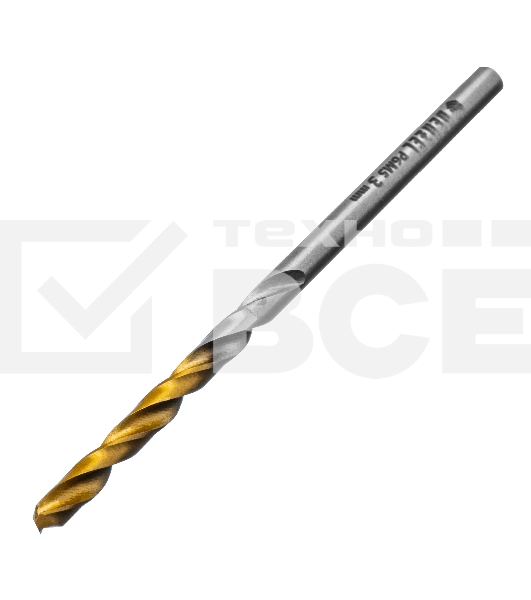 Сверло спиральное по металлу 3 x 60мм, Р6М5, Golden Tip, 2шт. Denzel