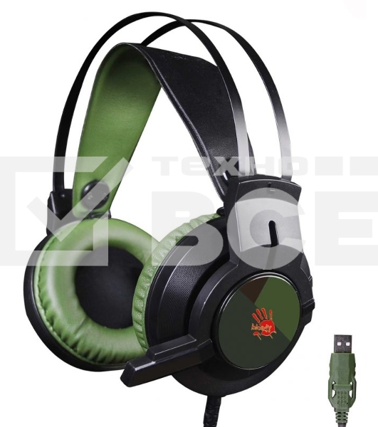 Наушники смикрофоном A4 Bloody J450 черный/зеленый 2.2м мониторы оголовье