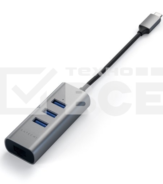 USB-хаб Satechi Type-C 2-in-1 USB 3.0 Aluminum 3 Port Hub and Ethernet Port. Интерфейс Type-C. серый космос.