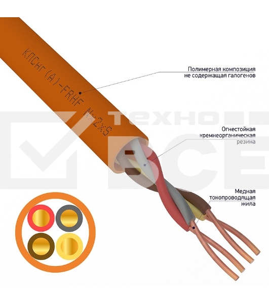 Кабель огнестойкий Rexant КПСнг(А)-FRHF 2x2x0,75 мм², бухта 200 м