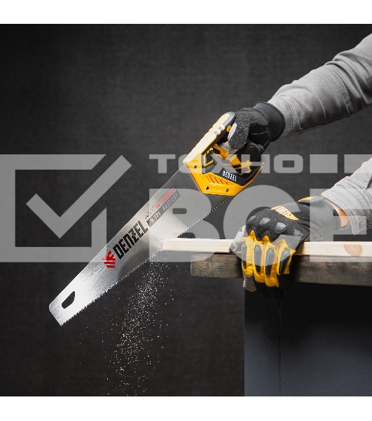 Ножовка по дереву Denzel 400 мм, 9 TPI, зуб 3D, двухкомпонентная рукоятка