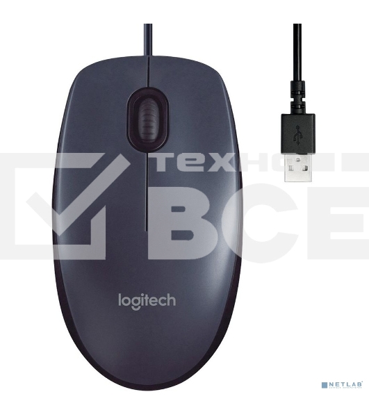 Мышь проводная Logitech M100/100R DARK/GREY (темно-серая/черная), 1000 dpi, USB, кнопки - 3