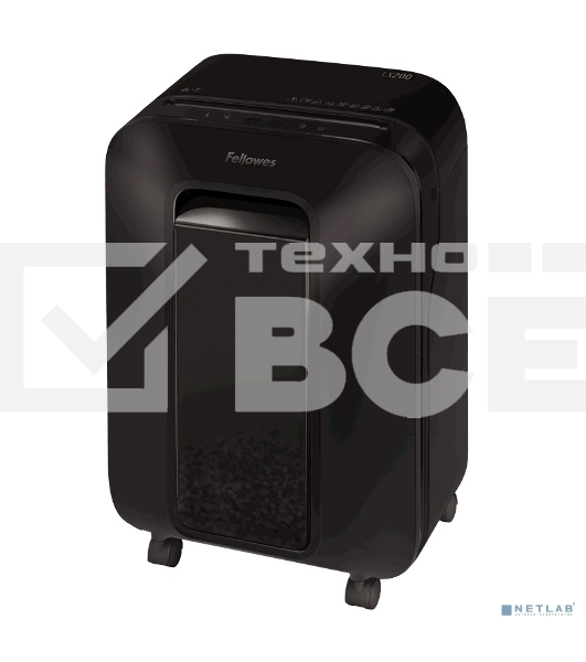 Шредер Fellowes PowerShred LX200 черный (секр.P-4)/перекрестный/12лист./22лтр./скрепки/скобы/пл.карты
