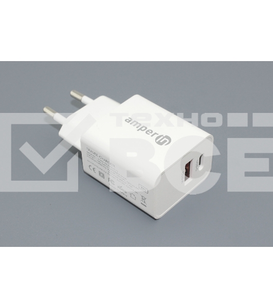 Блок питания (сетевой адаптер) Amperin USB-A, USB-C (YDS-TC030-011) 30W, белый