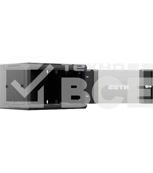Шкаф коммутационный NTSS NTSS-W6U6045GS-BL настенный 6U 570x450мм пер.дв.стекл 60кг черный 350мм 18кг 220град. 370мм IP20 сталь