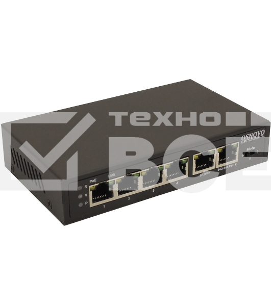 Коммутатор Osnovo SW-20600/D удлинитель FE на 6 портов с питанием по PoE, 4 *10/100 Base-T PoE, 1 *10/100 Base-T Uplink с поддержкой питания по PoE (до 90W), 1 *10/100 Base-T Uplink, PoE на порт - до 30W, суммарно до до 87W