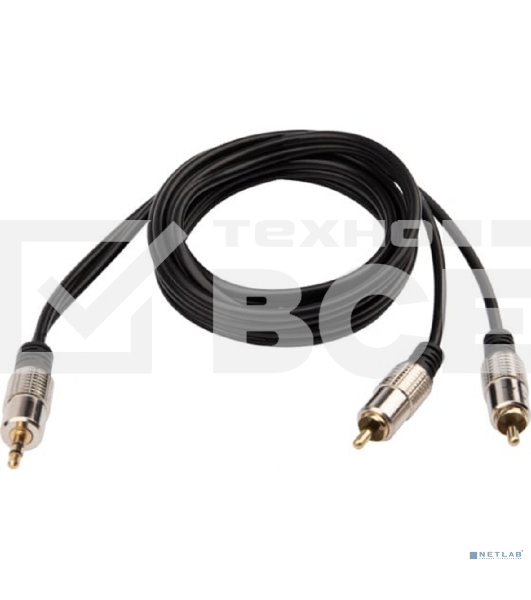 Шнур Стерео 3,5 мм - 2 RCA, длина 1,5 метра (GOLD-металл) Rexant